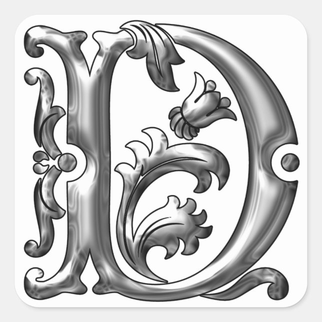 Letra D maiúscula inicial adesivo em prata (Frente)