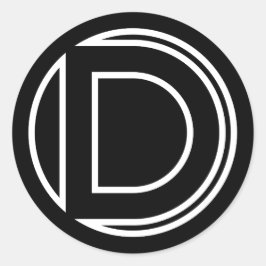 Letra D no círculo do adesivo preto