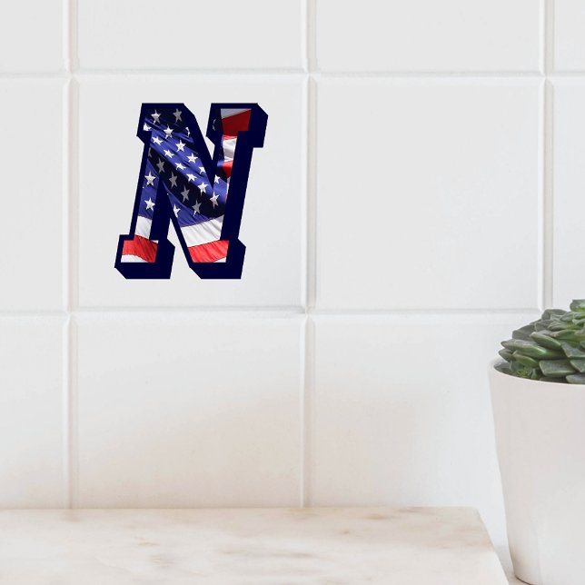 Letra de bandeira americana "N" grande Azulejo fot (American Flag Letter "N" Large Photo Ceramic Tile)