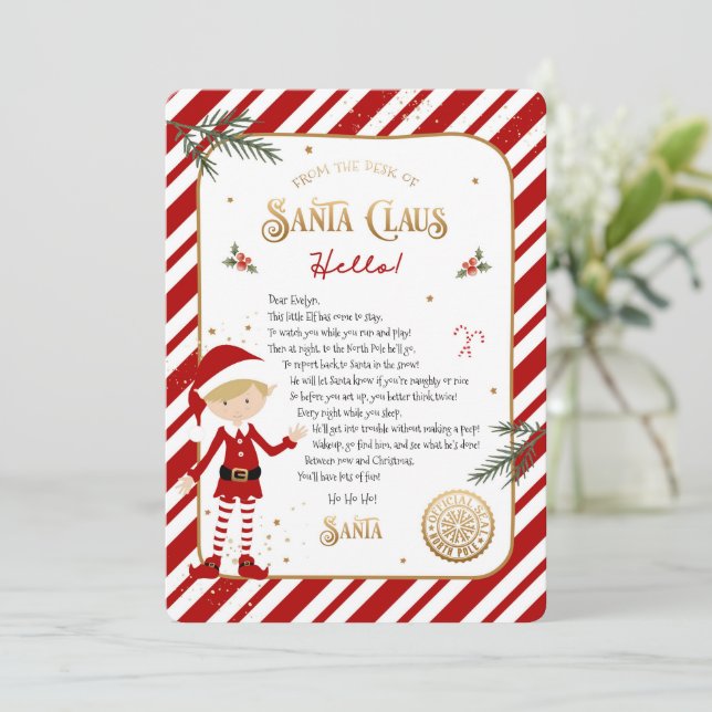 Letra de boas-vindas da primeira vez em Elf chegan (Em pé/Frente)