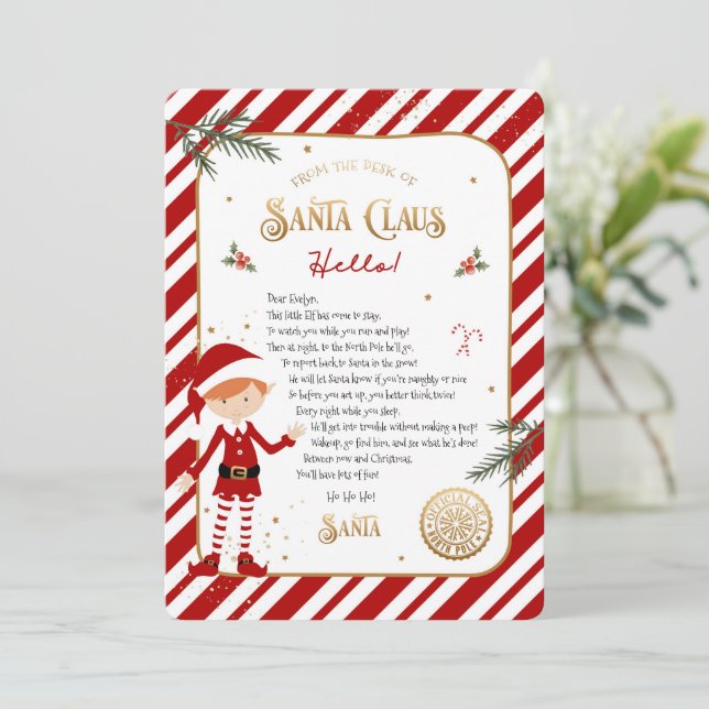 Letra de boas-vindas da primeira vez em Elf chegan (Em pé/Frente)