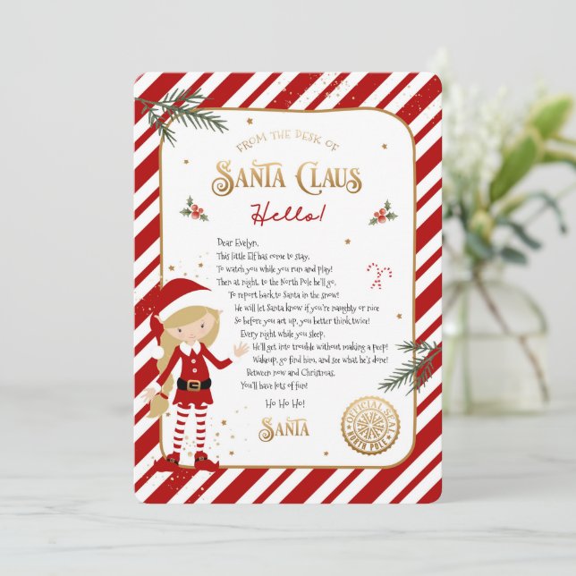 Letra de boas-vindas da primeira vez em Elf chegan (Em pé/Frente)