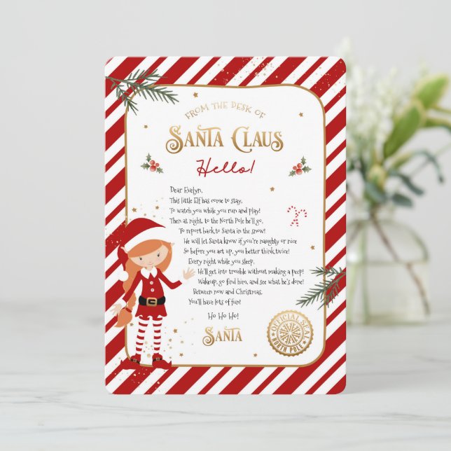 Letra de boas-vindas da primeira vez em Elf chegan (Em pé/Frente)