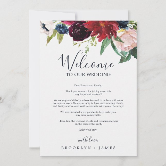 Letra de boas-vindas do Autumn Garden Burgundy & I (Frente)