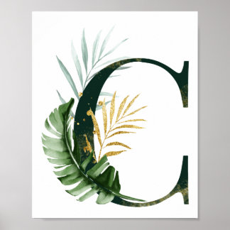 Letra decorativa C com Poster de folhas tropicais