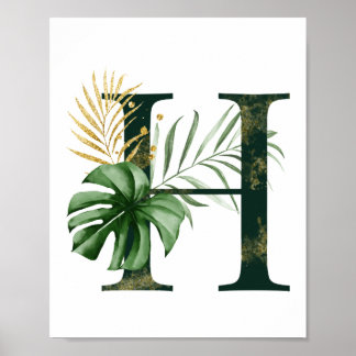 Letra decorativa H com Poster de folhas tropicais
