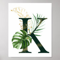 Letra decorativa K com Poster de folhas tropicais