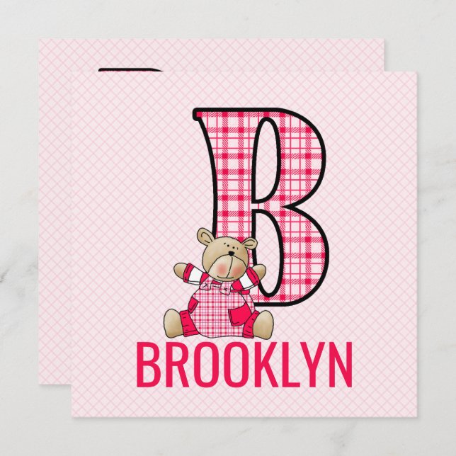 Letra do Urso Rosa A Convite de festas do Aniversá (Frente/Verso)