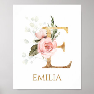 Letra E Monograma, cor de pêssego, rosa, Poster