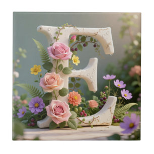 Letra E Monograma de Jardim Floral Branco