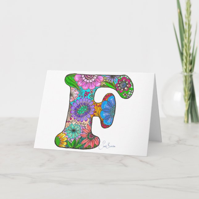 Letra Floral F Cartão de Saudação - Dentro Vazio (Frente)