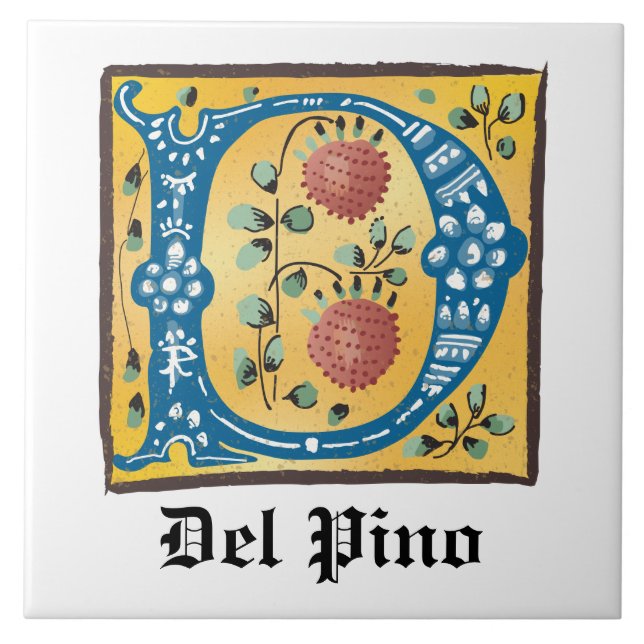 Letra Floral Iluminada Medieval D Monograma (Frente)