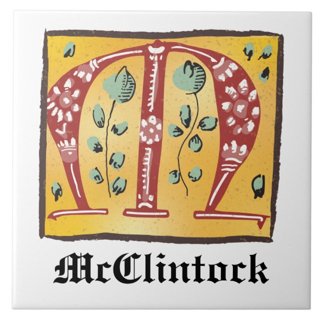 Letra Floral Iluminada Medieval M Monograma (Frente)