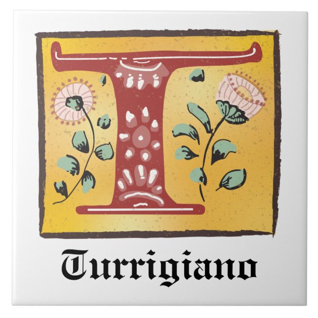 Letra Floral Iluminada Medieval T Monograma (Frente)