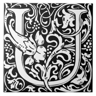 Letra Floral Inicial Arte Nova U de William Morris