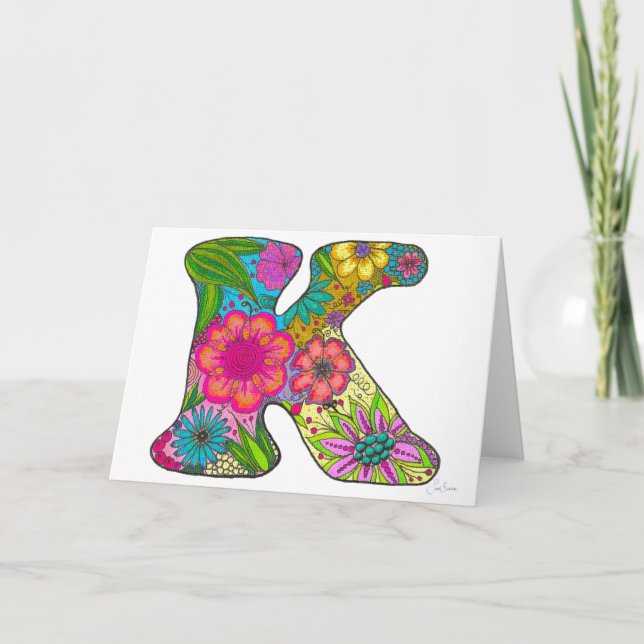 Letra Floral K Cartão de Saudação - Dentro Vazio (Frente)