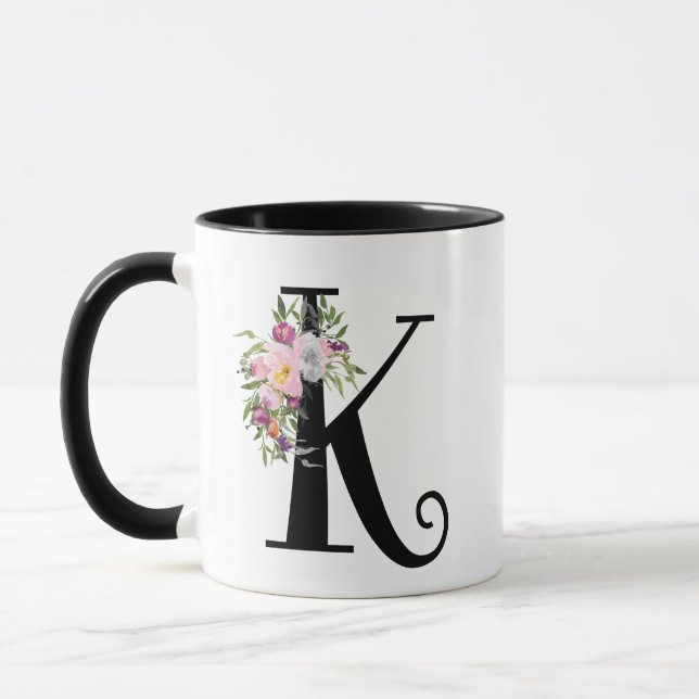 Letra floral K da aguarela, caneca da arte do (Esquerda)