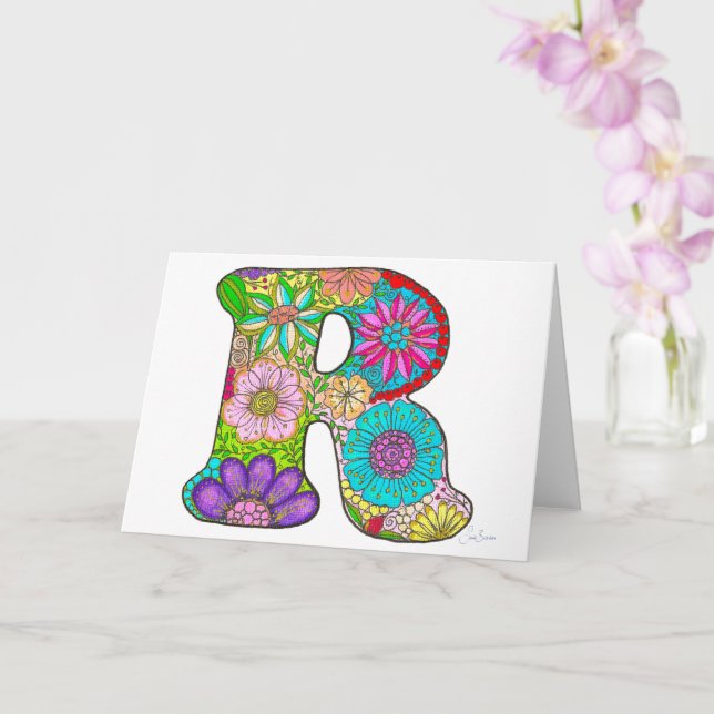 Letra Floral R Cartão de Saudação - Dentro Vazio (Orquídea)