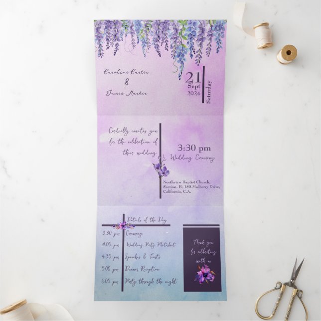 Letra Floral Triplicada Convite para Casamento Dob (Dentro)