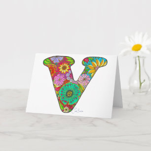 Letra Floral V Cartão de Saudação - Dentro Vazio