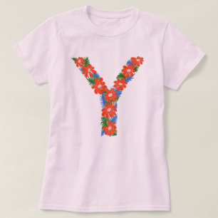 Letra floral Y camiseta básica da mulher