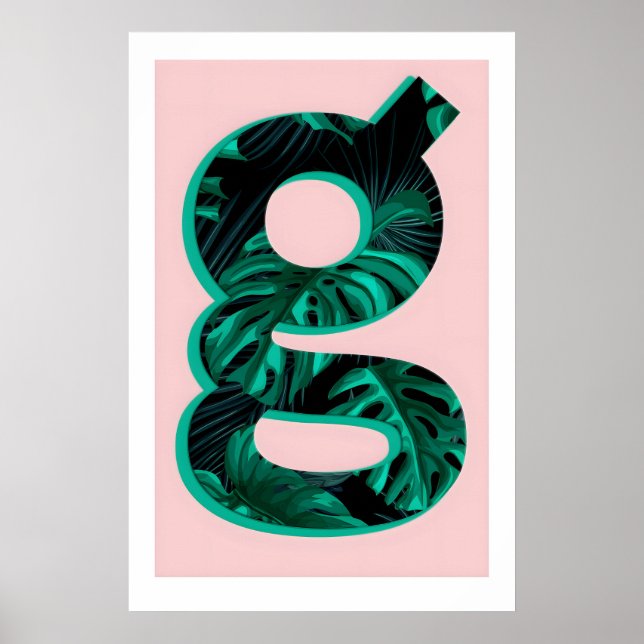 Letra G Impressão Monstera Planta Tipografia, A3A4 (Frente)