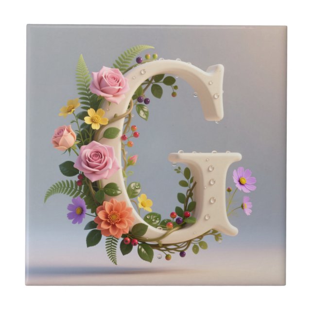 Letra G Monograma de Jardim Floral Branco (Frente)