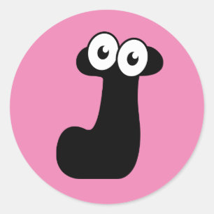 Letra googly J adesivo redondo clássico