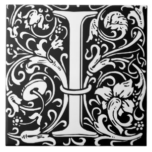 Letra I Monogramada Art Nouveau de William Morris