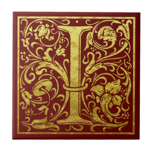 Letra I Primeira Letra Faux Dourado Vermelho