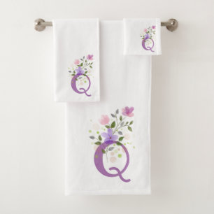 Letra inicial Q + Design floral conjunto de toalha