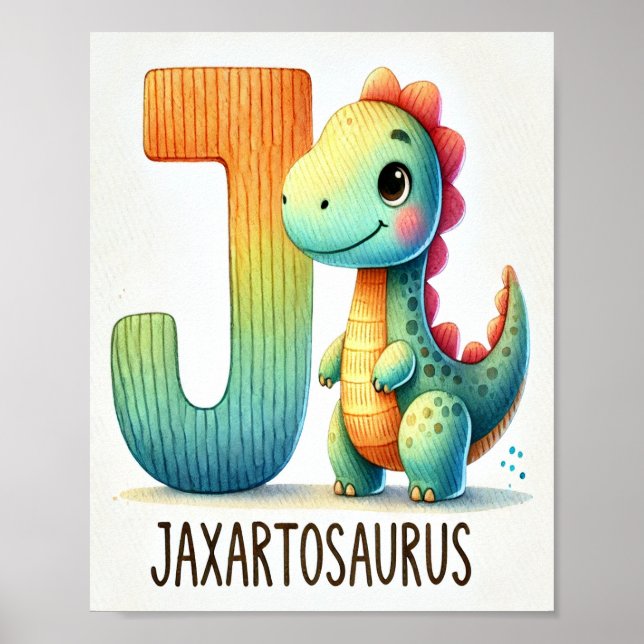Letra J, Dinossauro, Alfabeto Watercolor Poster (Frente)