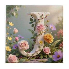 Letra J Monograma Jardim Floral Branco