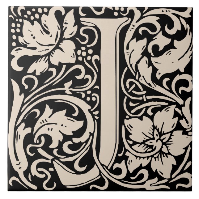 Letra J Monogramada em Arte Nova de William Morris (Frente)
