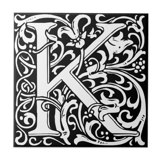 Letra K art nouveau Azulejo preto e branco (Frente)
