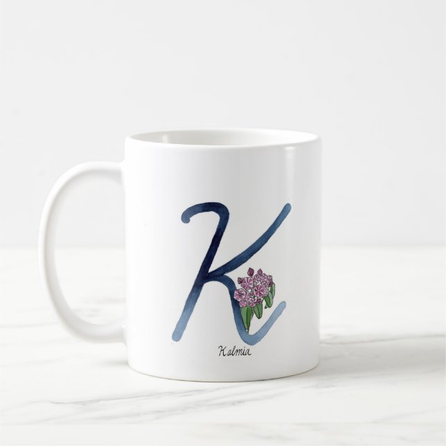 Letra "K", caneca inicial de flor da água (Esquerda)