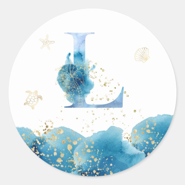 *~* LETRA L - Etiqueta de envelope de praia no oce (Frente)