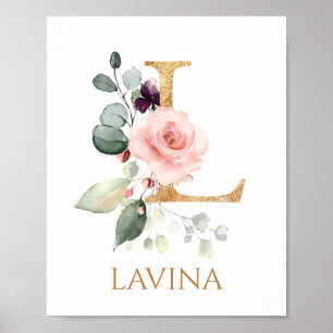 Letra L Monograma de rosa rosa Poster