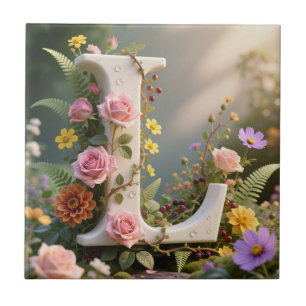Letra L Monograma Jardim Floral Branco