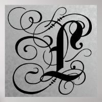 Letra L, Poster preto monograma gótico