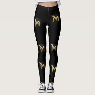 Letra luxuosa Leggings pretas