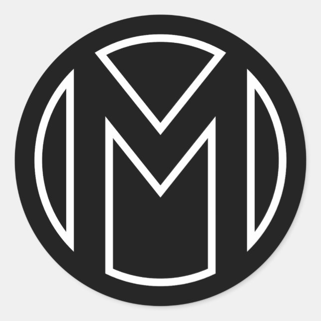 Letra M no círculo do adesivo preto (Frente)