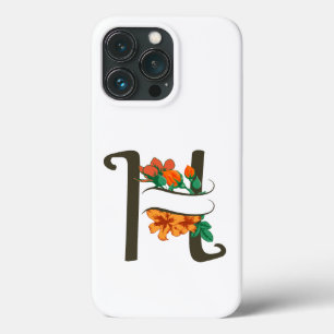 Letra maiúscula H monograma floral