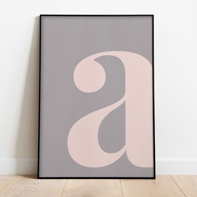 Letra Moderna A Poster (Modern Grey and Blush Letter A Poster iin a black frame.)
