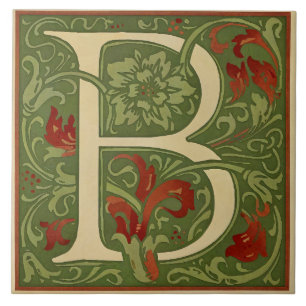 Letra Monograma de William Morris B Floral Vermelh