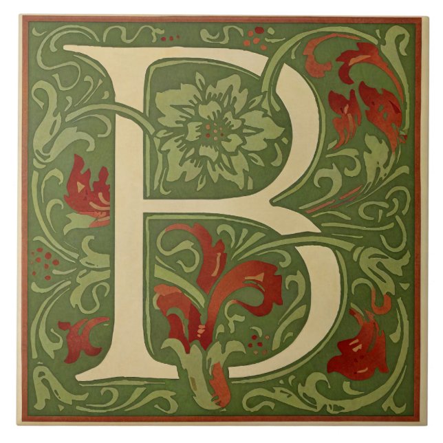 Letra Monograma de William Morris B Floral Vermelh (Frente)