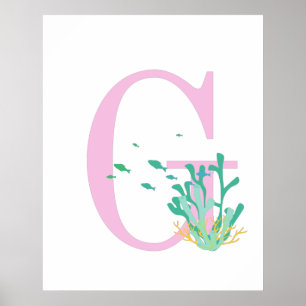 Letra Monograma G Rosa Verde Água Coral Poster de 