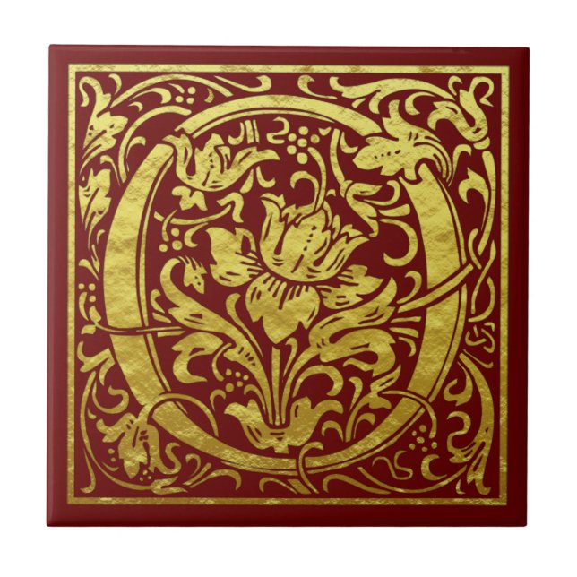 Letra O Primeira Letra Faux Vermelho Dourado (Frente)