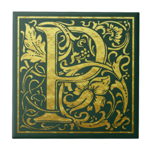 Letra P Primeira Letra Faux Céltico Verde Dourado