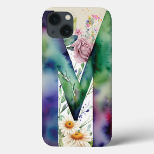 Letra personalizada M Elegante Floral Watercolor